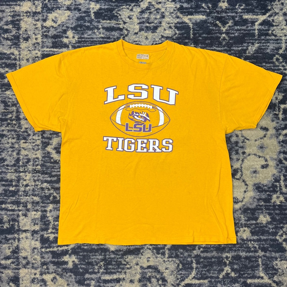 LSU Tigers T Shirt Mens 2XL Yellow Football Graphic Section 101 Majestic NCAA